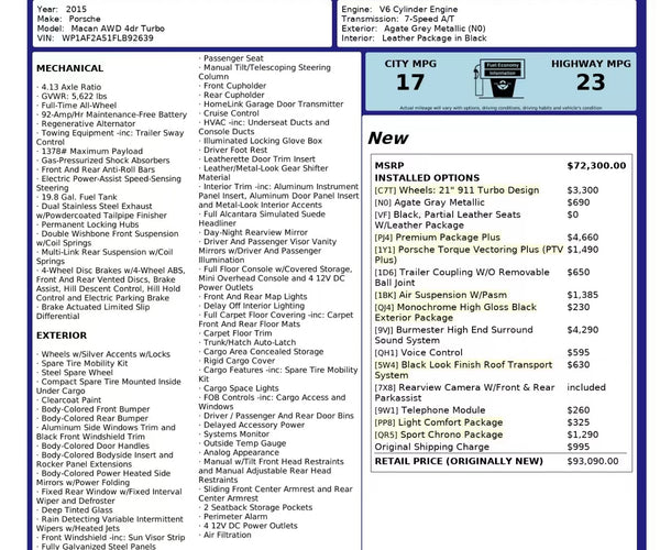 2015 Porsche Macan Turbo 4D SUV